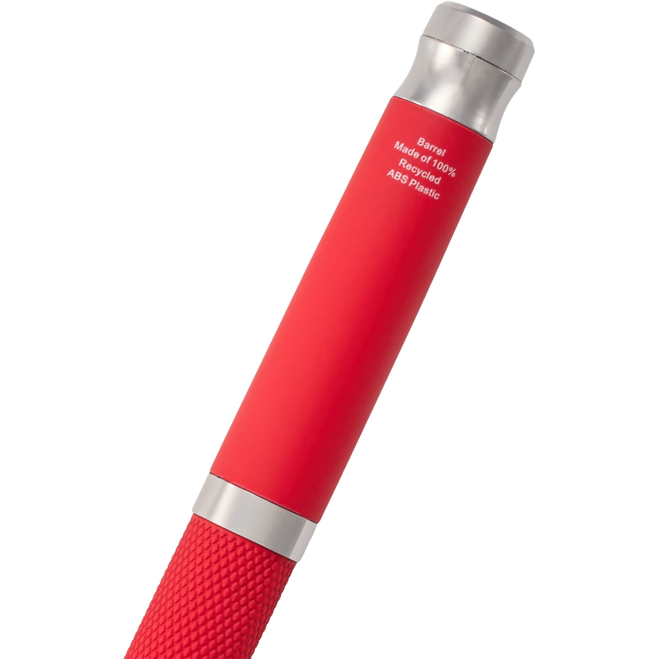 Red The Scripto® Bali Recycled Gel Stylus Pen features a soft-touch finish, integrated touchscreen stylus tip, Scripto® branded clip, and 0.5 mm black gel ink tip in a sleek recycled ABS plastic design, ideal for everyday writing and digital use.