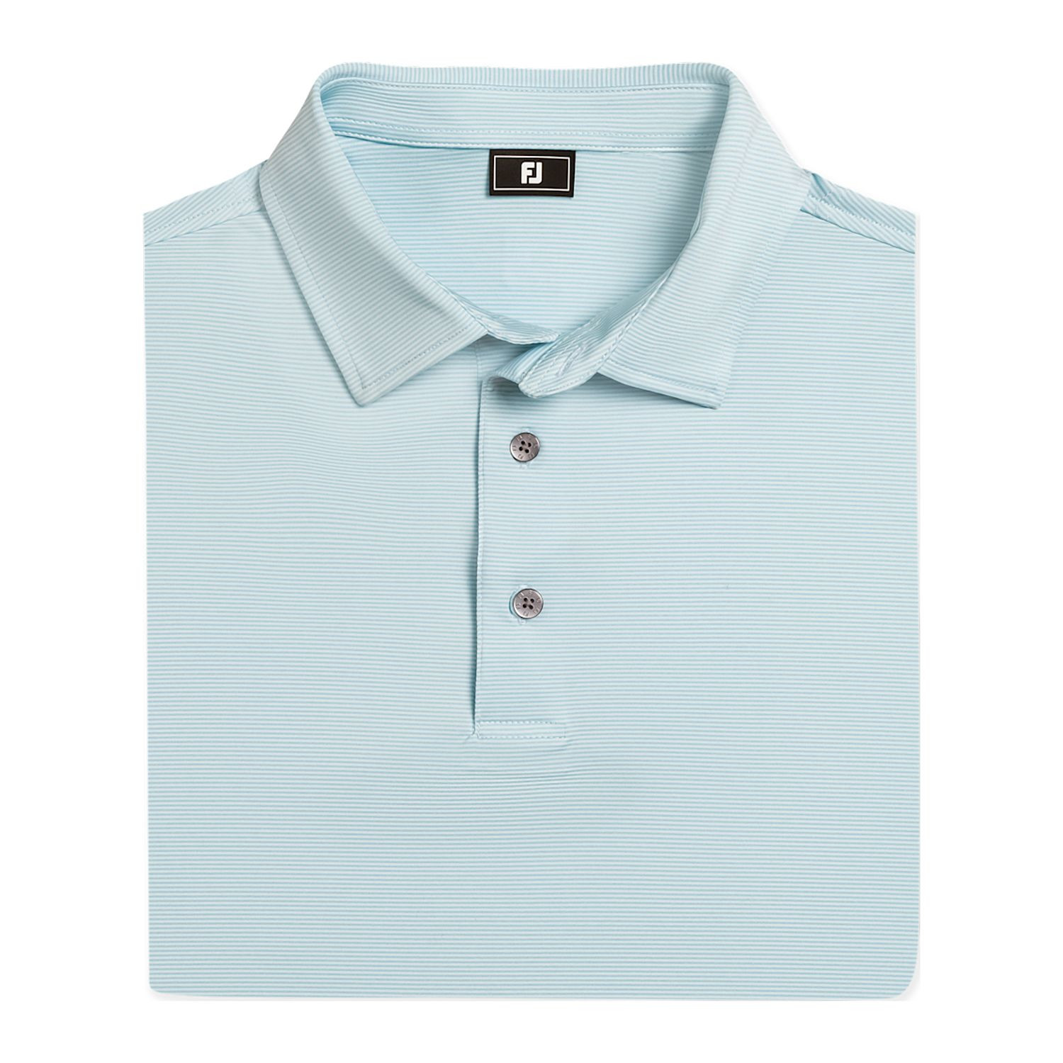Jade FootJoy men's performance golf polo with a subtle MicroFeeder stripe pattern, moisture-wicking fabric, four-way stretch, short sleeves, and a classic collar for comfortable golf and everyday wear.
