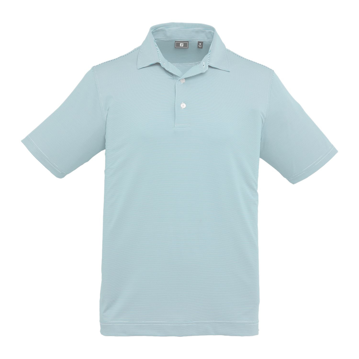 Jade FootJoy men's performance golf polo with a subtle MicroFeeder stripe pattern, moisture-wicking fabric, four-way stretch, short sleeves, and a classic collar for comfortable golf and everyday wear.