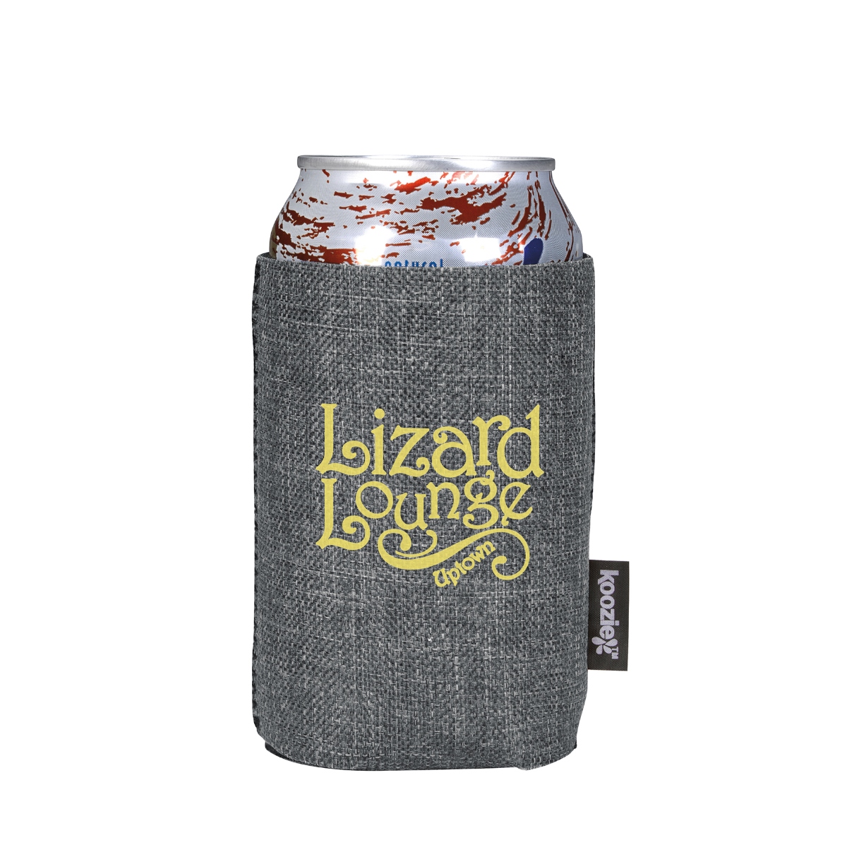 Two-tone collapsible can cooler with 3mm foam, snug fit for 12 oz. cans, and a convenient fold-flat design.