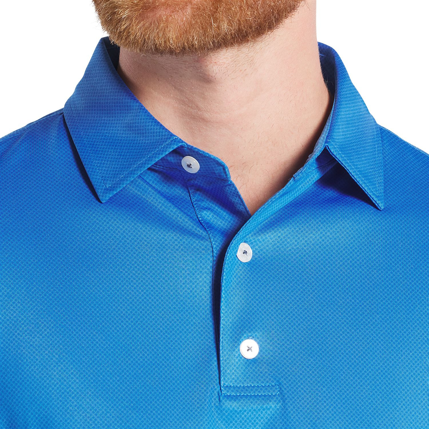 New Royal FootJoy Men’s Tonal Dot Performance Golf Polo made from lightweight polyester-spandex fabric with moisture-wicking technology, anti-microbial finish, four-way stretch, and tonal dot pattern for golf and active wear.