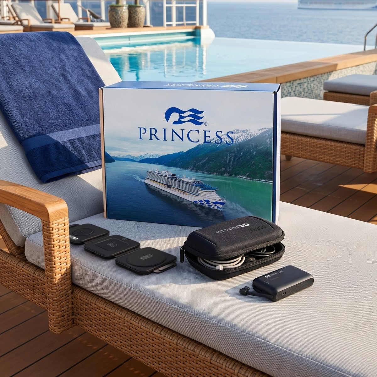 Black Thule Power Traveler Set featuring a black travel organizer case with a 3-in-1 magnetic folding wireless charger and 10K power bank with integrated cable, designed for portable device charging while traveling.
