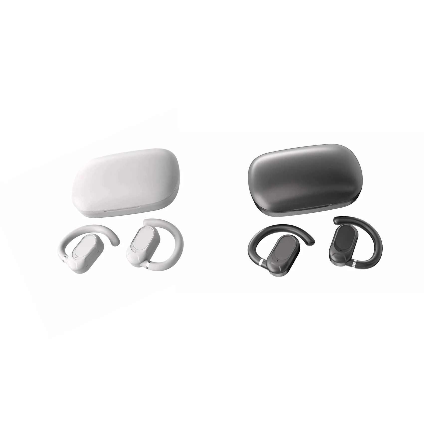 AeroLoop Open-Ear Wireless Earbuds in a lightweight black design with curved ear hooks and a compact charging case featuring an LED battery display, designed for comfortable wireless listening, calls, and everyday use.