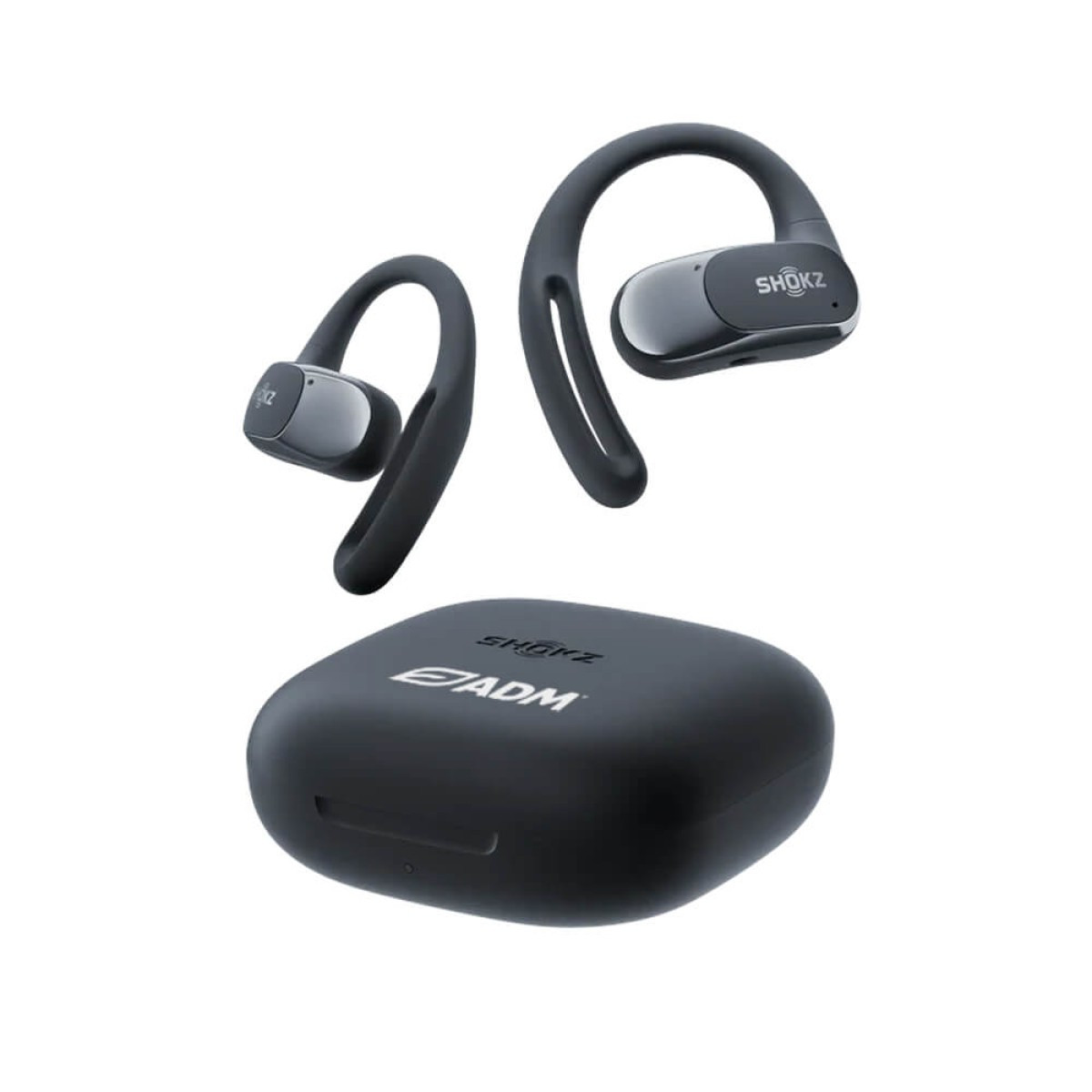 Black open-ear true wireless earbuds with ergonomic ear hooks, secure wobble-free fit, MultiPoint pairing, and extended battery life.