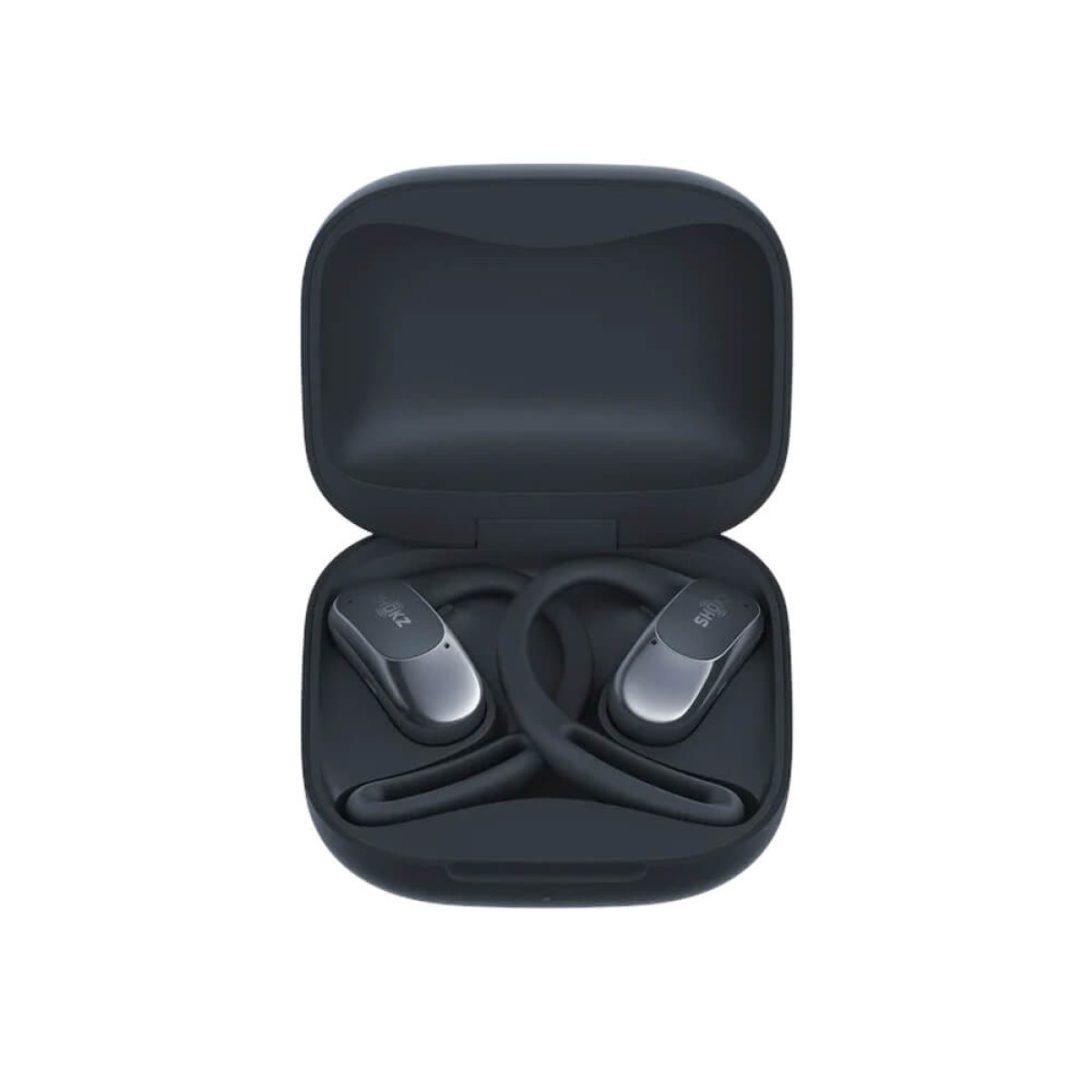 Black open-ear true wireless earbuds with ergonomic ear hooks, secure wobble-free fit, MultiPoint pairing, and extended battery life.
