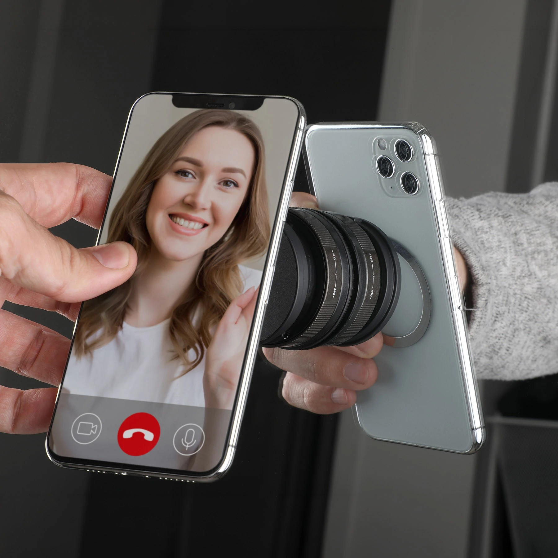 Black Lunogrip Charge Phone Stand & Wireless Charger in black, compact adjustable design with a magnetic charging pad and suction cup base for hands-free phone charging on smooth surfaces.