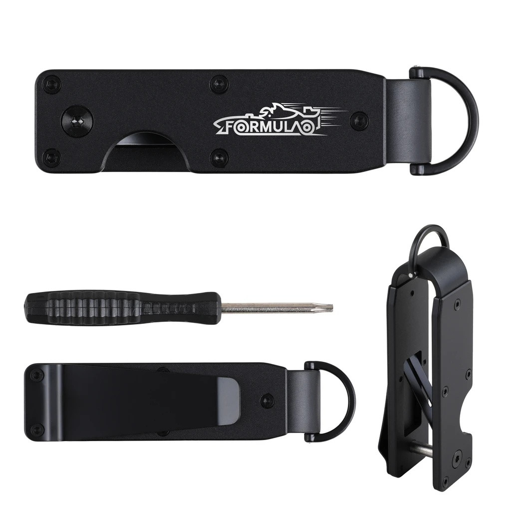 Black aluminum key organizer designed to hold 2-6 keys in a compact configuration, featuring a sleek minimalist design for reducing key bulk and noise.