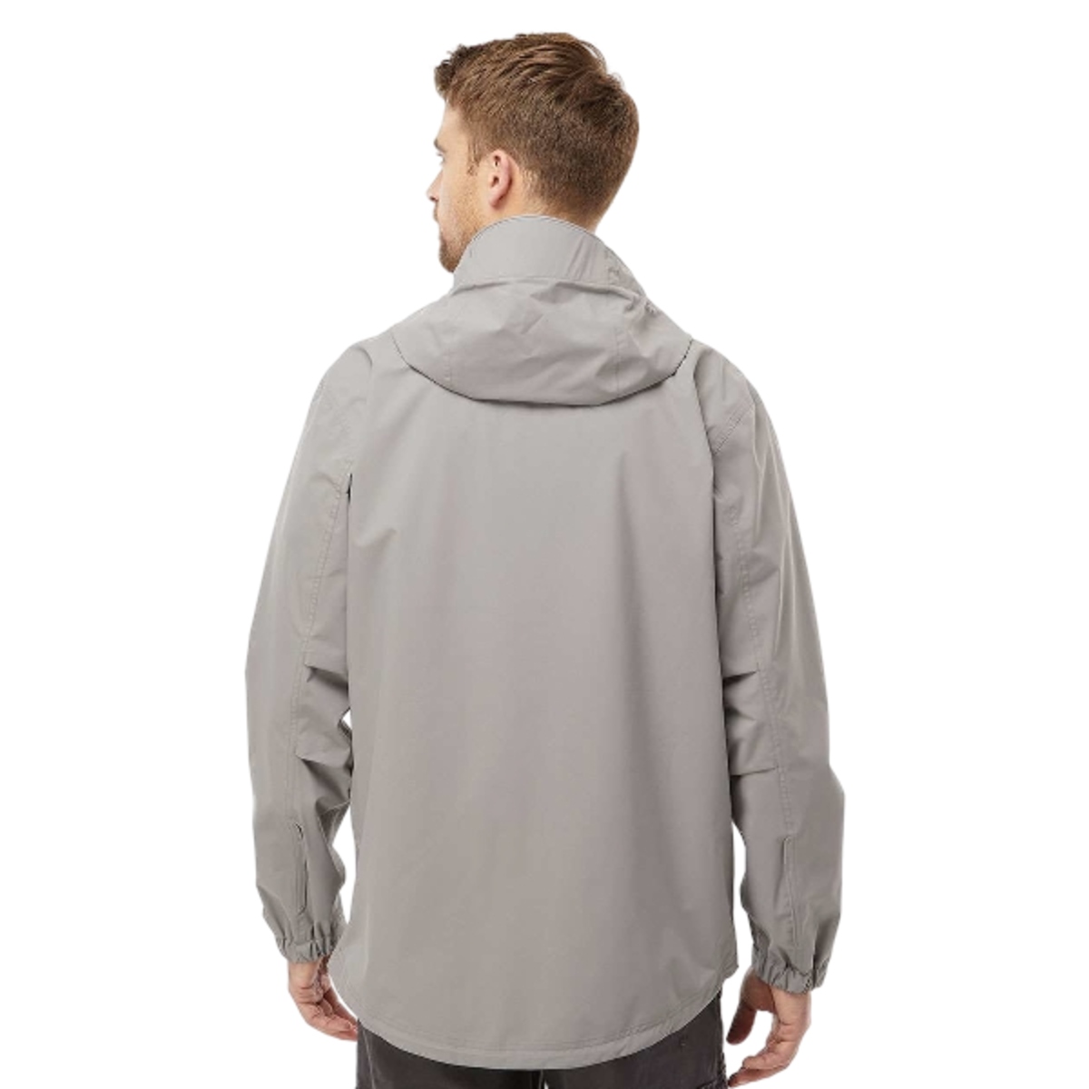 Waterproof 2.5-layer softshell jacket with seam-sealed construction, reflective piping, full-coverage hood, adjustable cuffs, and multiple zippered pockets.