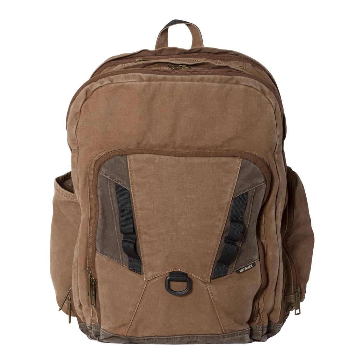 32L canvas backpack with a padded 16-inch laptop compartment, multiple organizational pockets, water bottle pocket, padded straps, and quilted bottom.