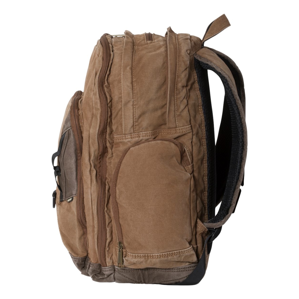 32L canvas backpack with a padded 16-inch laptop compartment, multiple organizational pockets, water bottle pocket, padded straps, and quilted bottom.