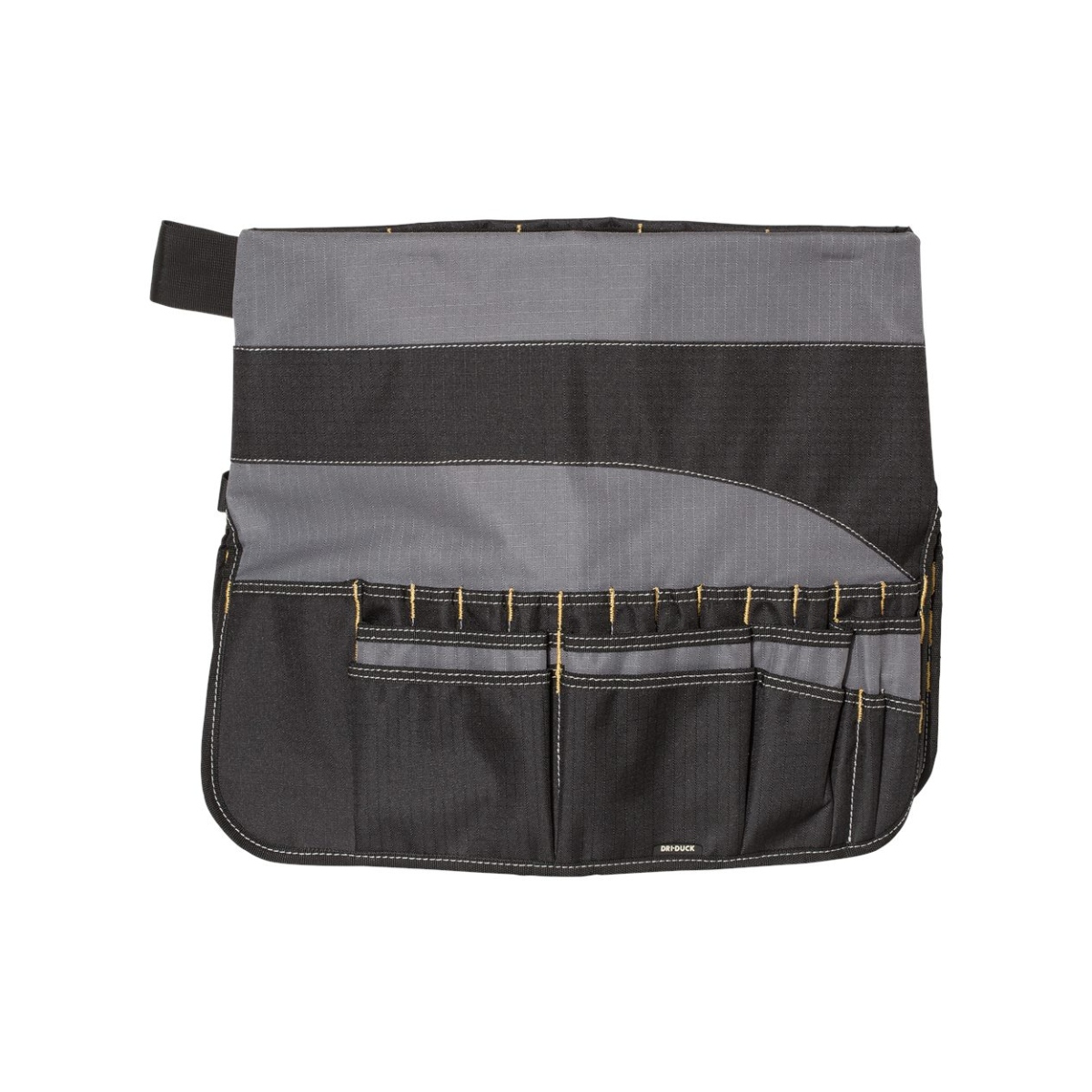 600D PVC ripstop bucket tool organizer with a fold-in design, 60 multi-sized pockets and loops, and compatibility with most 5-gallon buckets.