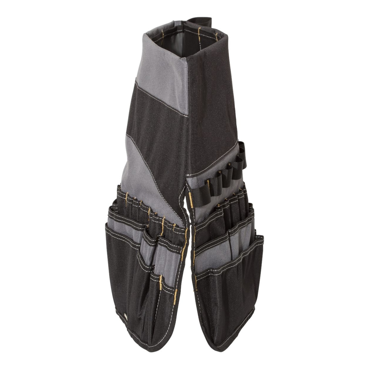 600D PVC ripstop bucket tool organizer with a fold-in design, 60 multi-sized pockets and loops, and compatibility with most 5-gallon buckets.