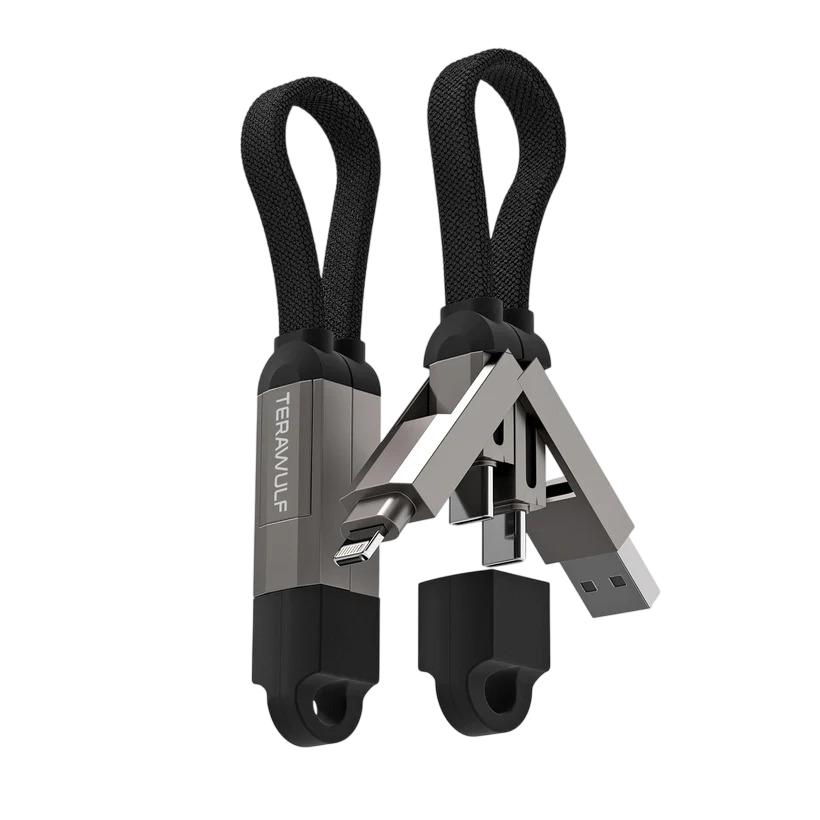 Apollo + Mach 6 Power Set featuring a sleek aluminum 5,000 mAh wireless power bank with digital capacity display and a durable zinc-alloy, nylon-braided multi-connector charging cable, designed for portable device charging and connectivity.