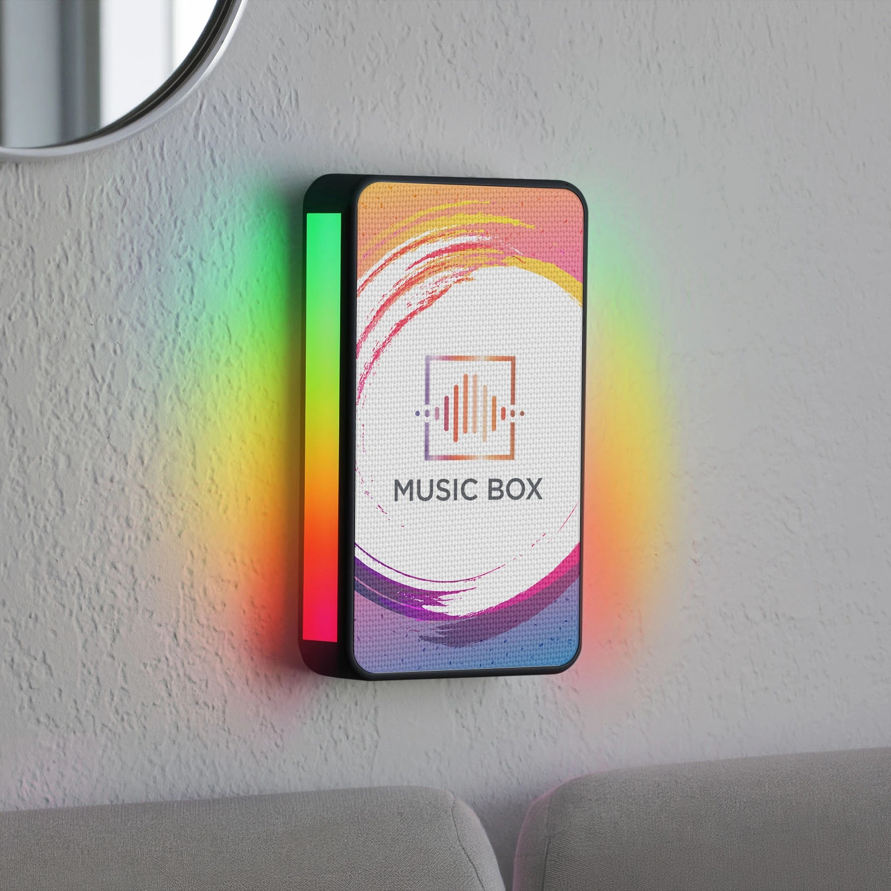 White Duality Wireless Speaker Set with two compact 5W wireless speakers featuring RGB exterior lighting, designed for immersive surround sound and portable music entertainment at home, events, and gatherings.