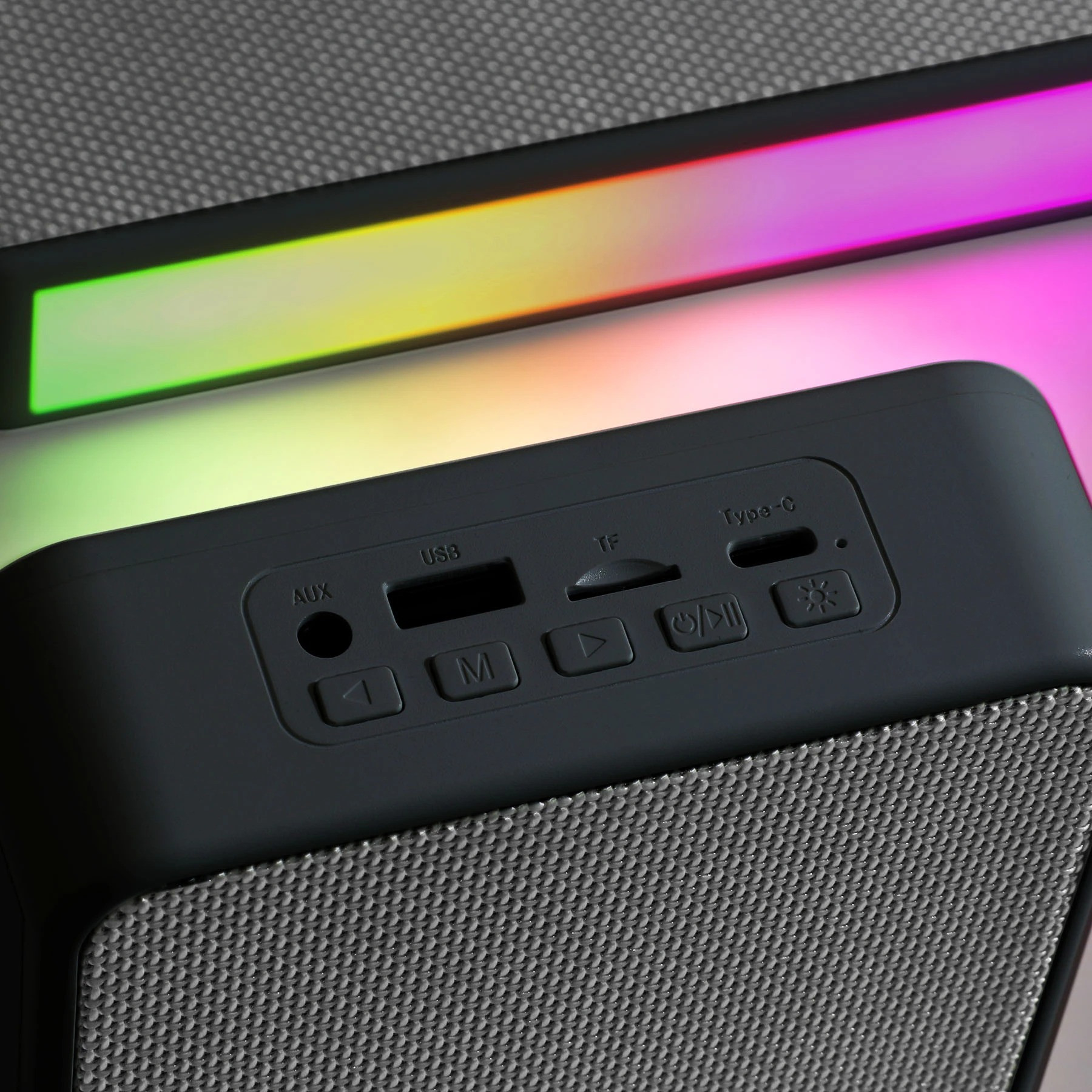 White Duality Wireless Speaker Set with two compact 5W wireless speakers featuring RGB exterior lighting, designed for immersive surround sound and portable music entertainment at home, events, and gatherings.