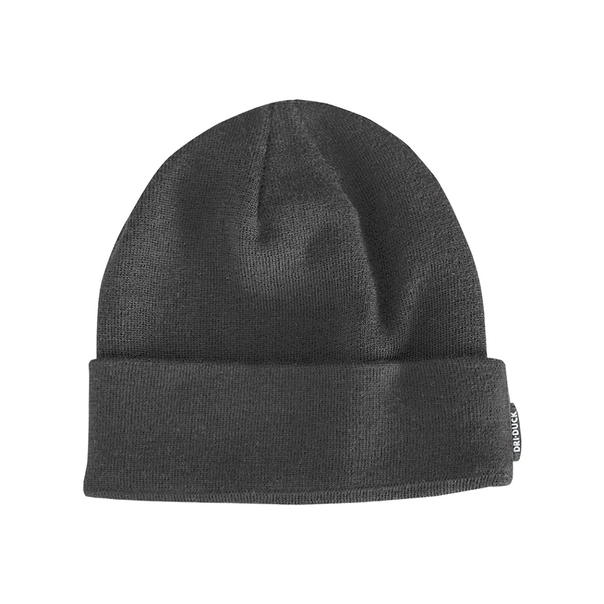 Acrylic knit beanie with a soft tricot lining, 1x1 ribbed-knit construction, 2.5-inch cuff, and moisture-management properties.