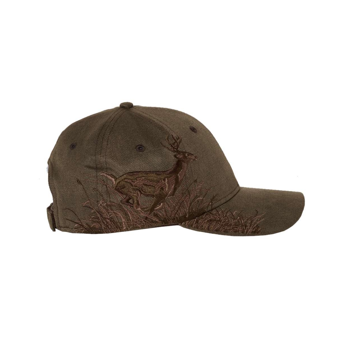 Structured six-panel cap with a low-profile design, curved bill, traditional fit, and adjustable hook-and-loop closure.