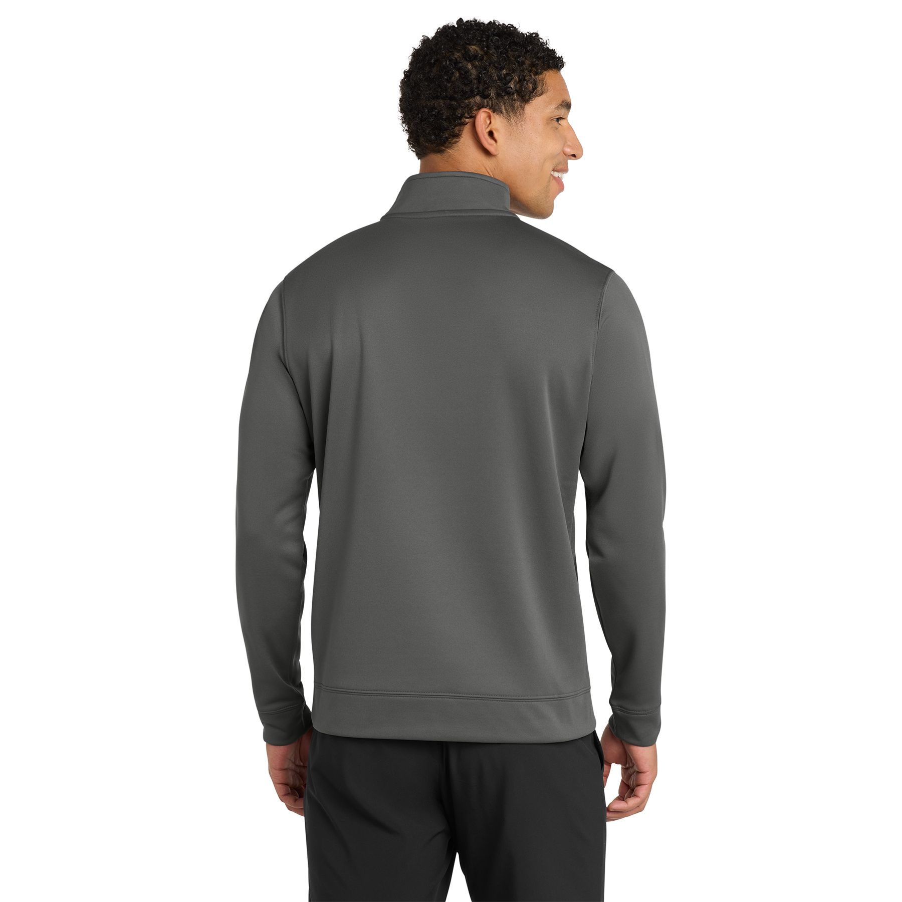 Charcoal Port & Company Performance Fleece 1/4-Zip Pullover Sweatshirt in lightweight polyester fleece, featuring a 1/4-zip front, cadet collar, self-fabric cuffs and hem, and an athletic pullover design for activewear and casual use.