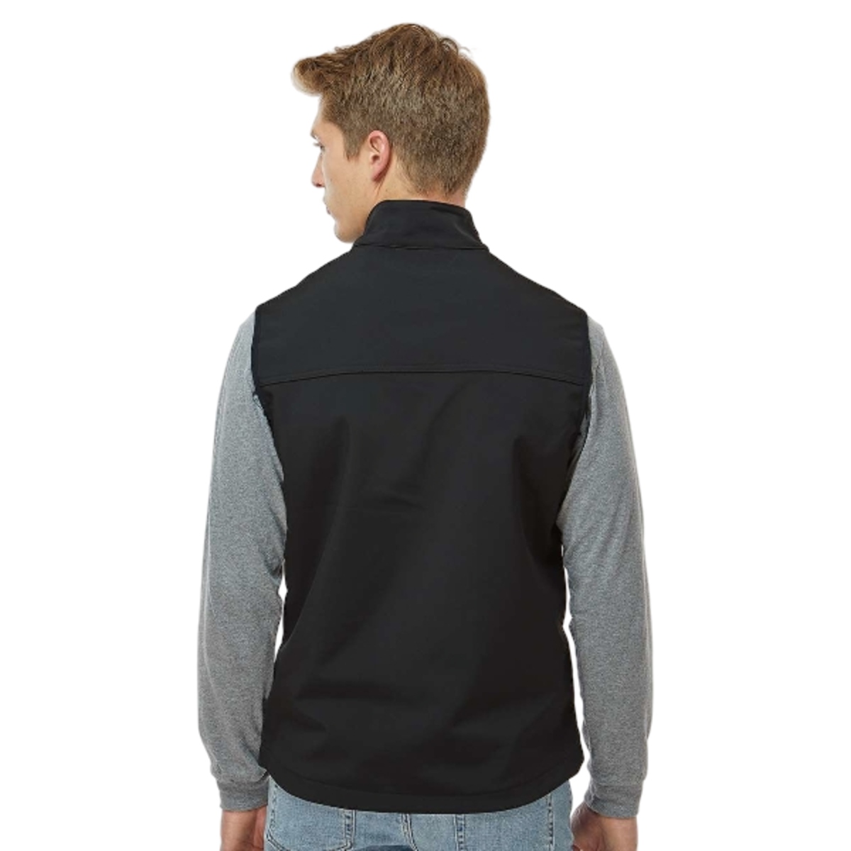 Hybrid softshell jacket with channel-quilted insulation, brushed tricot interior, water-resistant Storm Shield™ protection, zippered pockets, and adjustable droptail hem.