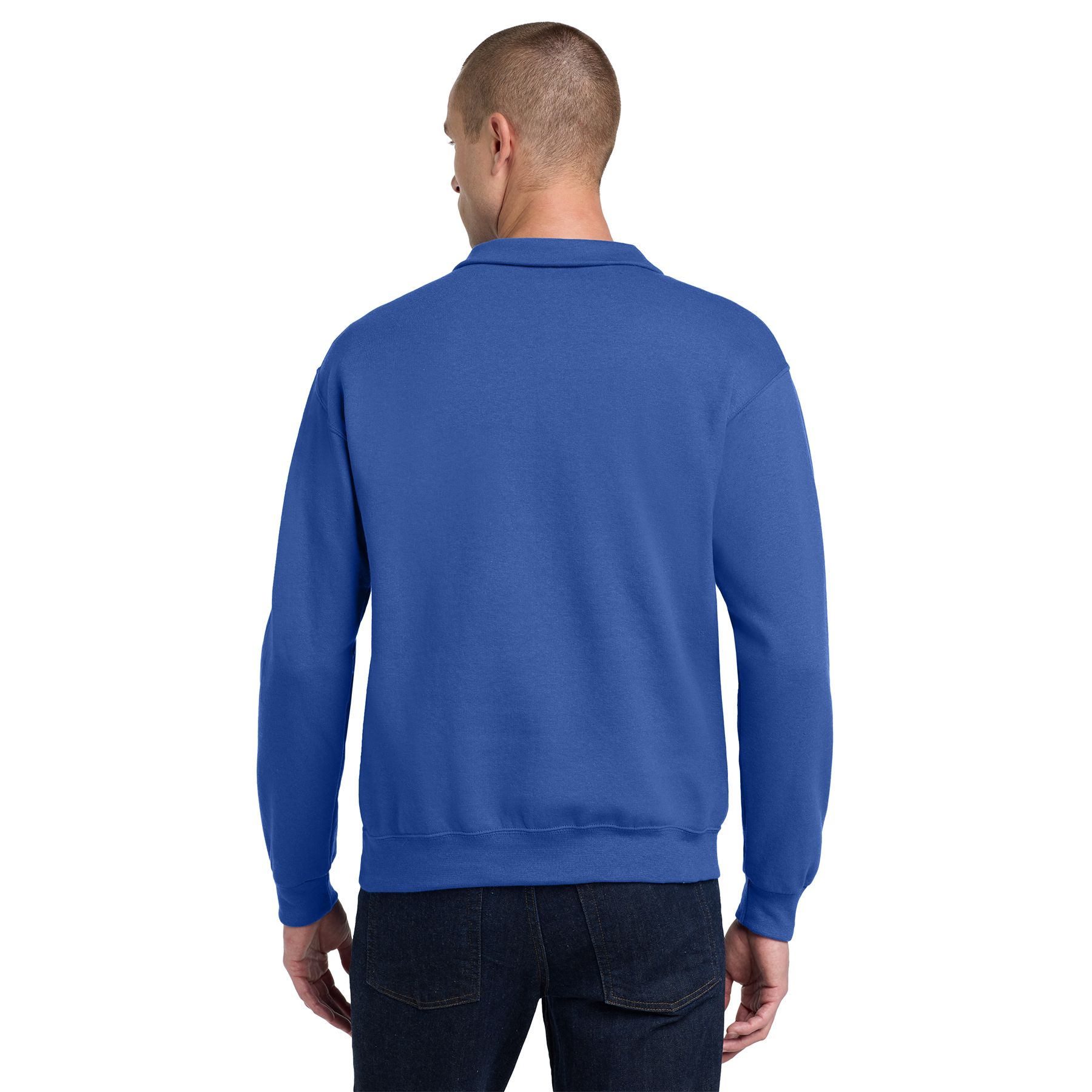 Royal Jerzees NuBlend® quarter-zip cadet collar sweatshirt featuring pill-resistant fleece, a covered zipper, rib knit cuffs and waistband, and a classic pullover design.