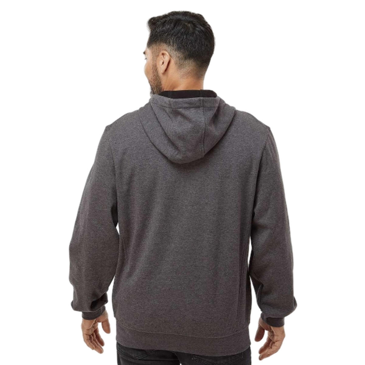 Power Fleece™ hoodie with a cotton face, warm brushed interior, three-piece scuba hood, zippered chest pocket, split pouch pocket, and ribbed cuffs and waistband.