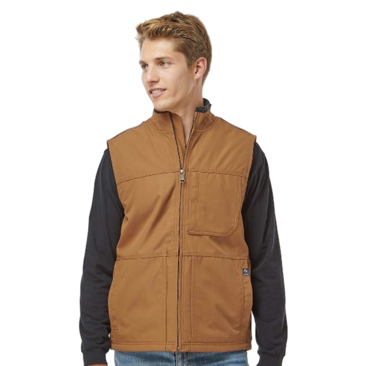 Rugged canvas jacket with quilted insulation, sherpa-lined upper body, reflective trim, heavy-duty YKK zipper, storm flap, and multiple secure pockets.