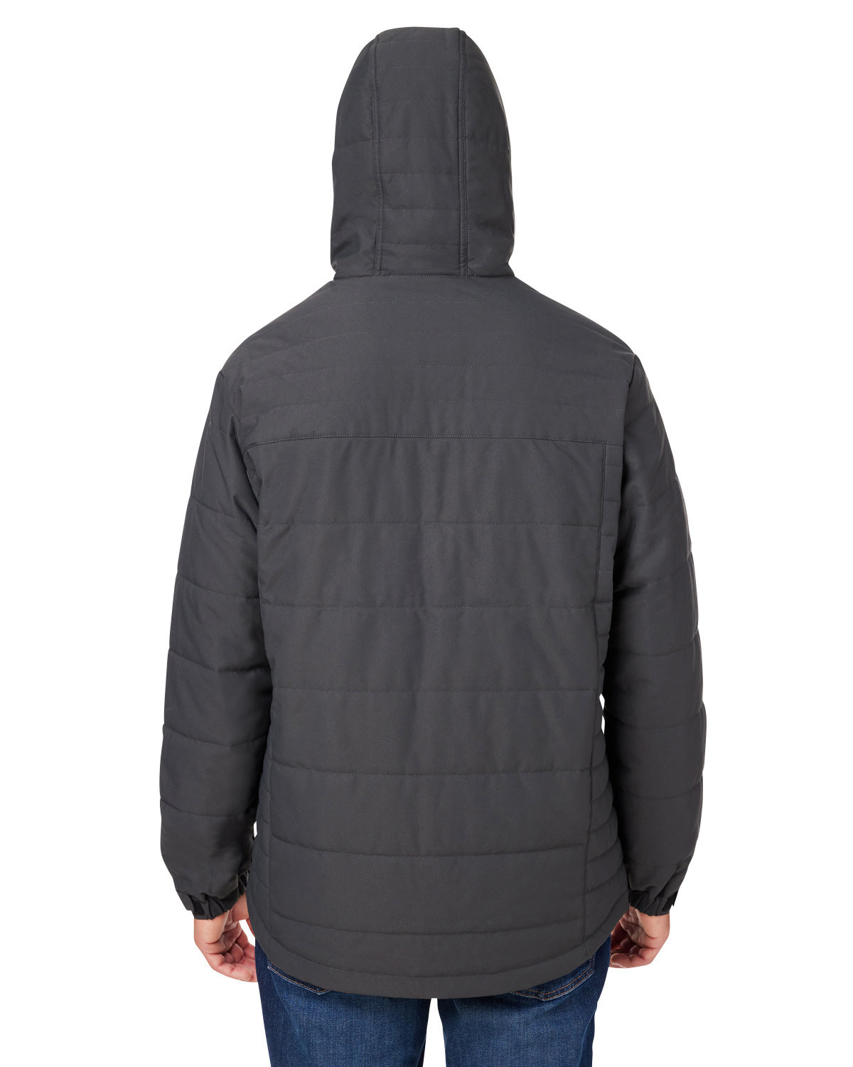 Insulated stretch jacket with 3M™ Thinsulate™ insulation, DWR water resistance, four-way stretch, three-piece hood, two-way zipper, and multiple zippered pockets.