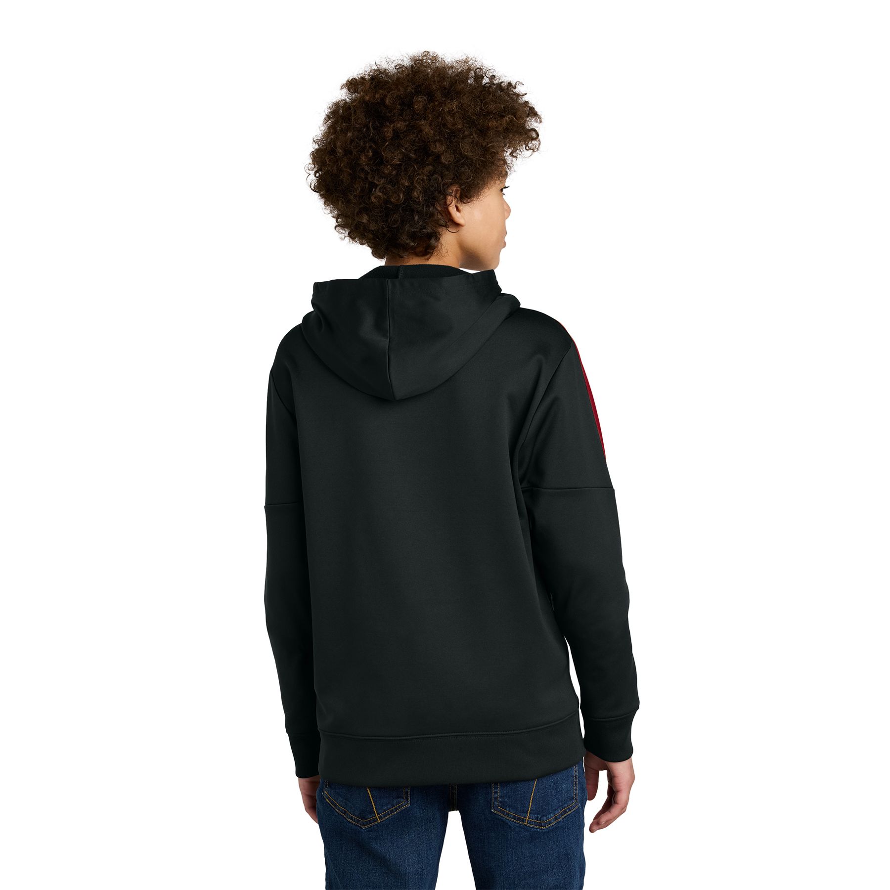 Sport-Tek Youth Sport-Wick® Fleece United Pullover Hoodie in a solid color, featuring a two-panel hood, front pouch pocket, self-fabric cuffs and hem, and a smooth polyester fleece construction designed for moisture-wicking comfort during sports and everyday wear.