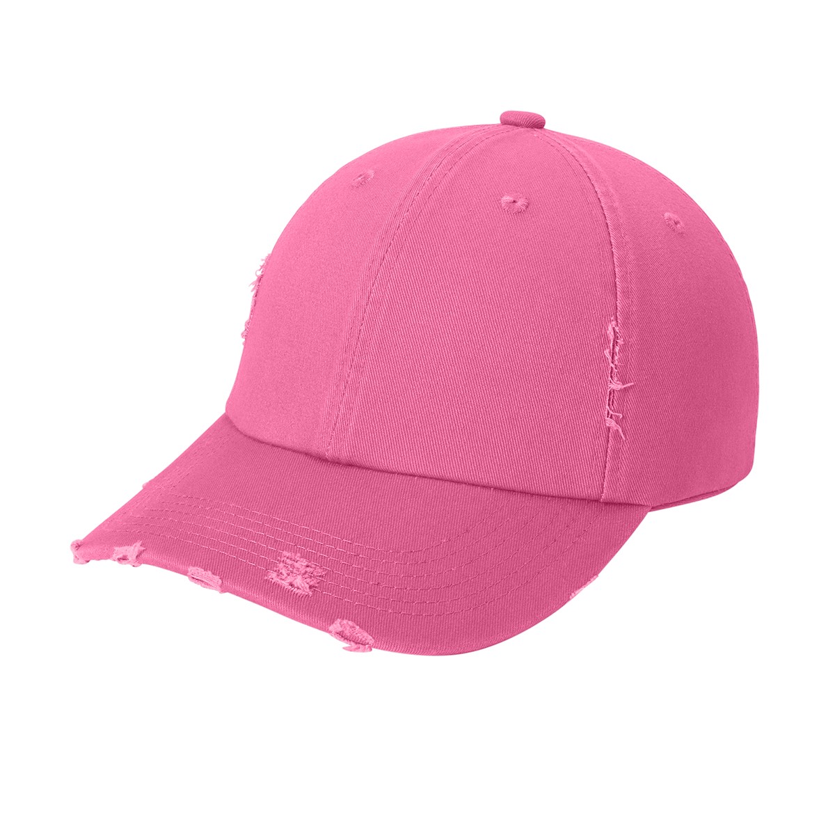 True Pink distressed cotton twill cap with an unstructured low-profile design, self-fabric hideaway strap, and metal D-ring slider closure.