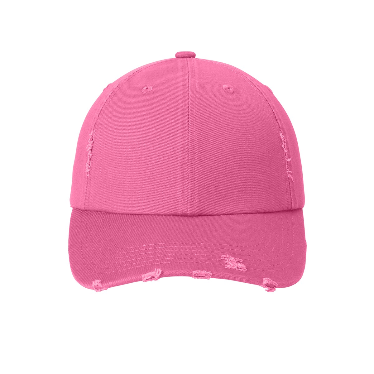 True Pink distressed cotton twill cap with an unstructured low-profile design, self-fabric hideaway strap, and metal D-ring slider closure.