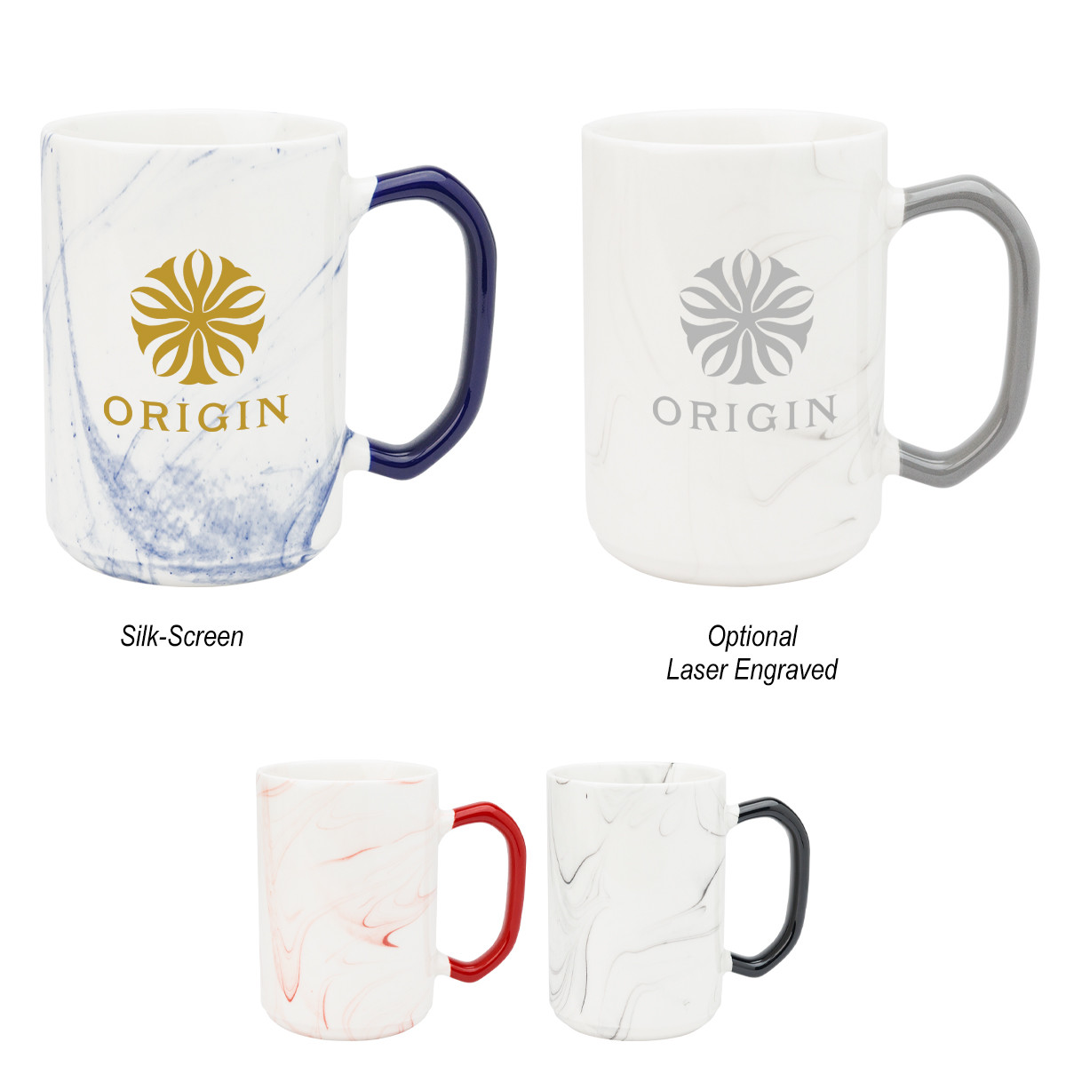 15 oz. Marble Finish Ceramic Mug with a unique handcrafted marble-inspired finish, designed for coffee, tea, and other beverages.