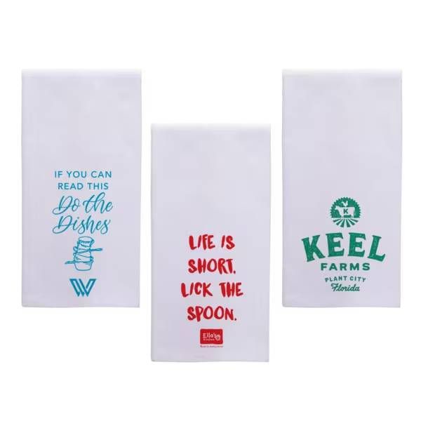 White 100% cotton flour sack tea towel with an absorbent 150gsm construction and reusable design for everyday kitchen use.