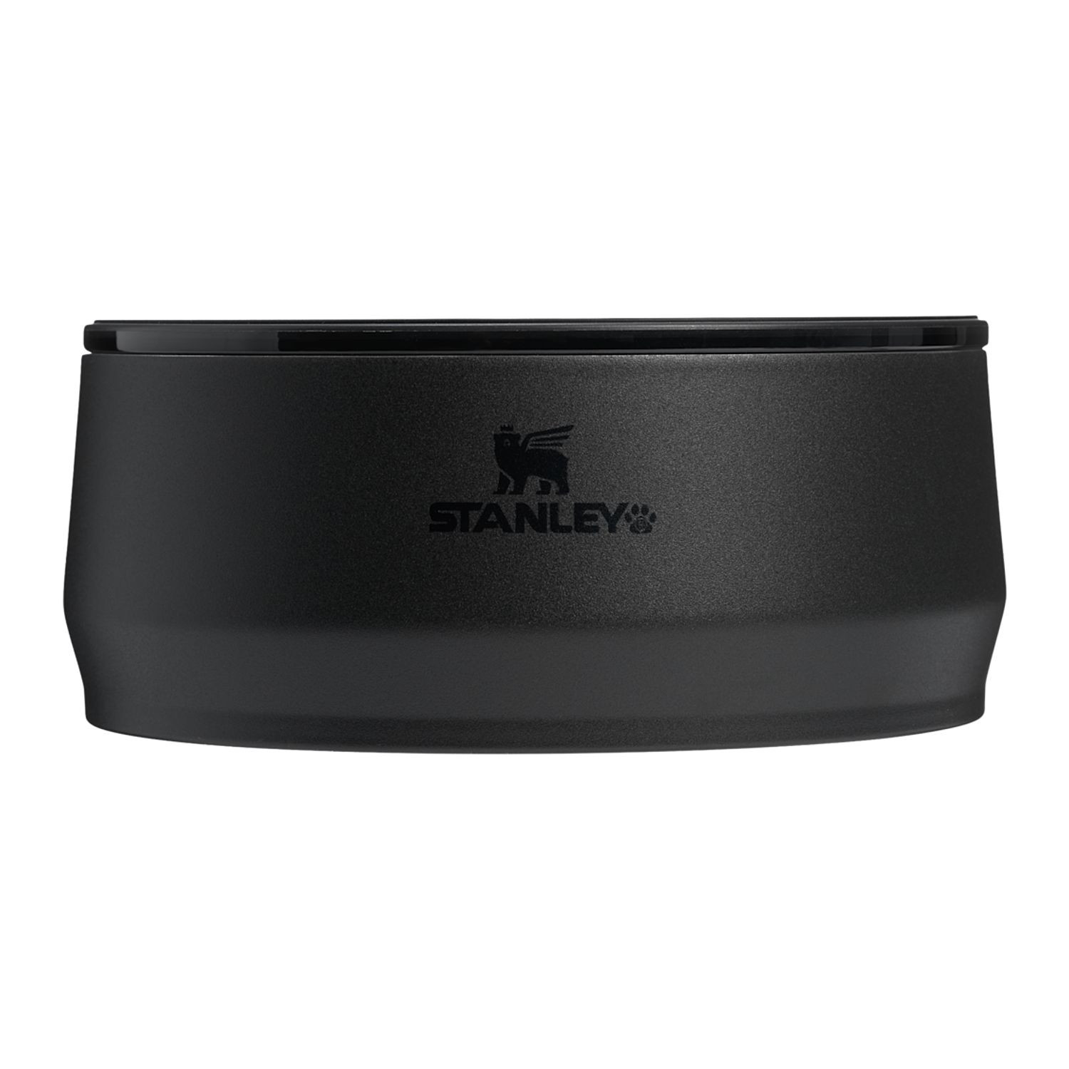 Black Stanley 24 oz pet bowl made from 18/8 recycled stainless steel with double-wall insulation, tapered design, splash-resistant lid, and non-slip feeding base.