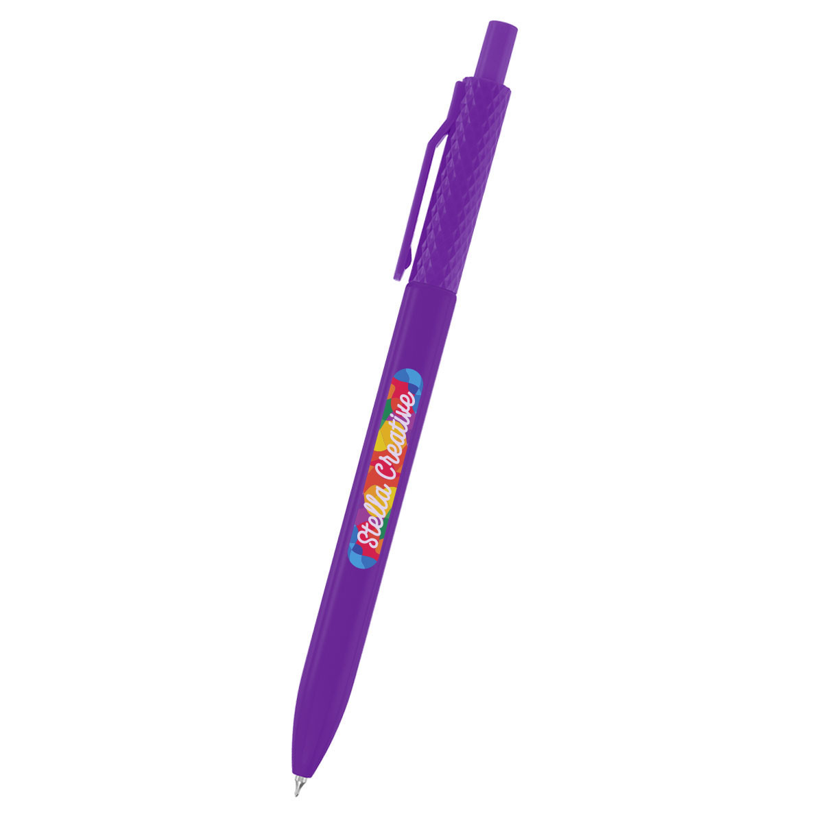 Purple Novi rABS Gel Pen made from recycled ABS plastic, featuring a smooth plunger-action barrel and fine-point tip with black gel ink for precise everyday writing.
