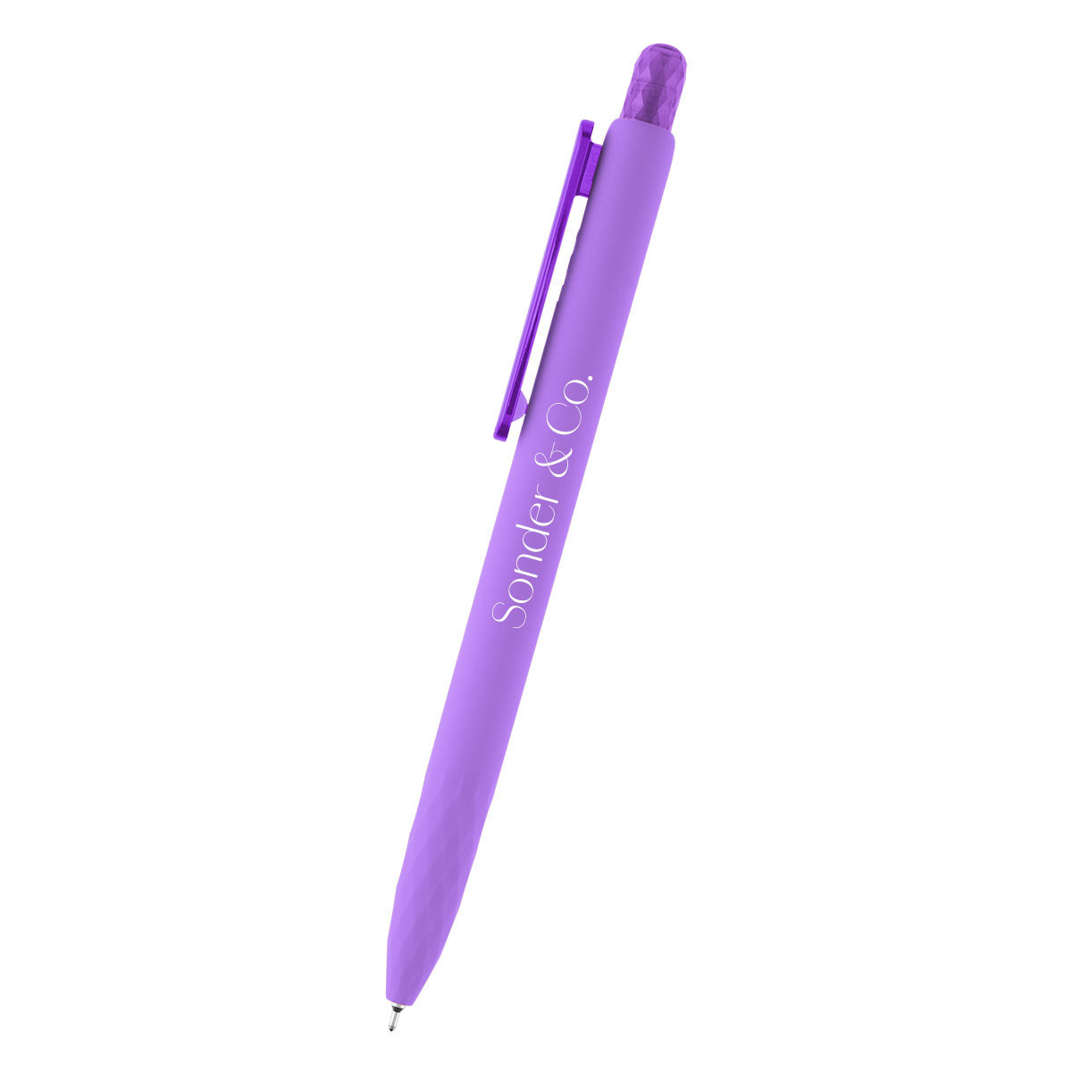 Purple Serena rABS Sleek Write Pen in black recycled ABS with a smooth rubberized finish, retractable plunger-action design, and comfortable grip for everyday writing.