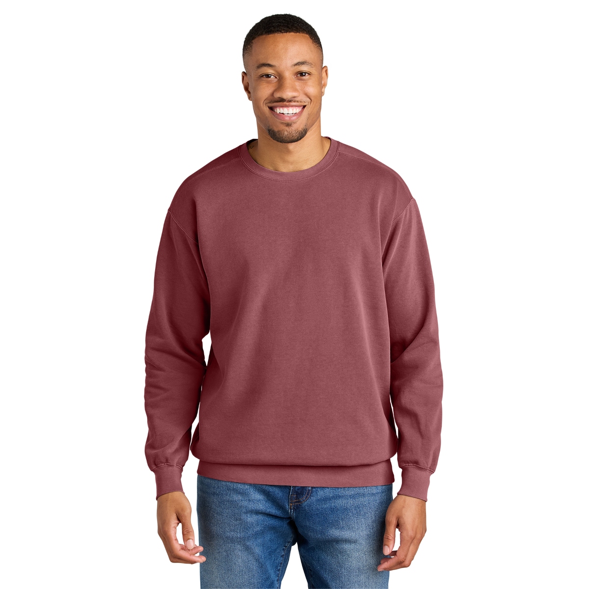 9.5 oz. ring-spun cotton/poly sweatshirt with rib-knit trim and a garment-dyed finish for unique character.