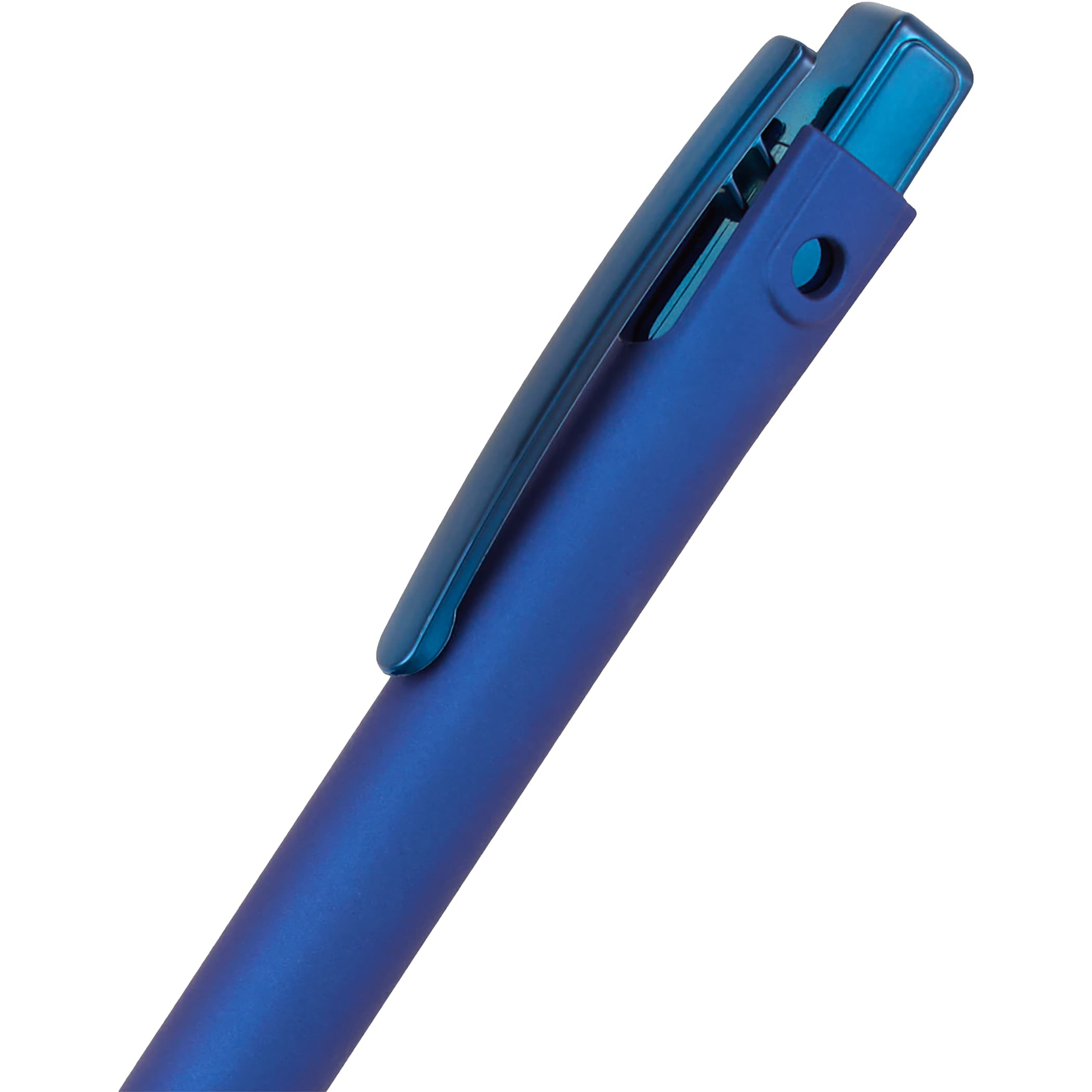 Blue Denver Recycled Gel Pen with sleek UV-painted accents, recycled ABS barrel, 0.7 mm tip, and click-action design for smooth everyday writing.