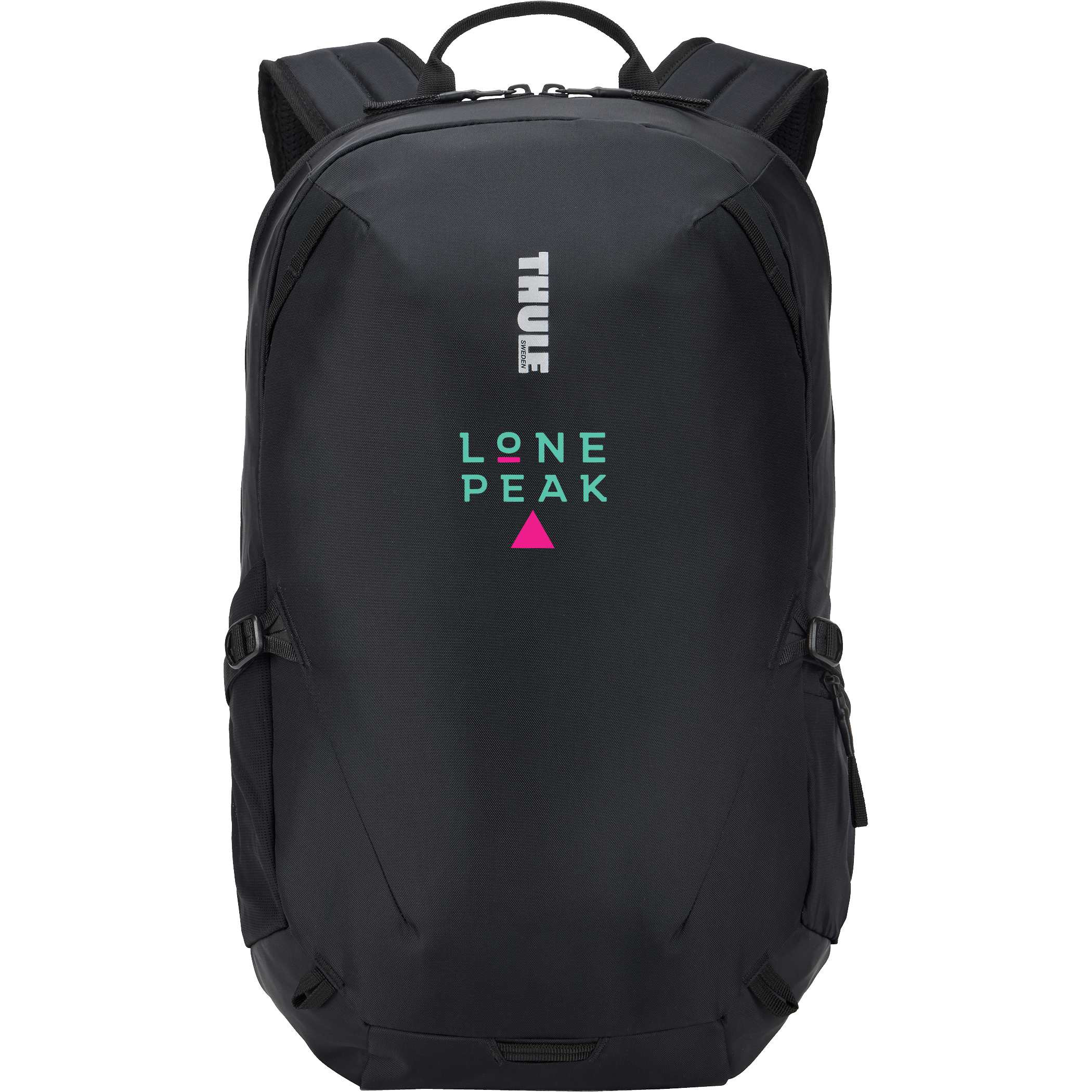 Thule EnRoute 21L Backpack in black 400D nylon, featuring a streamlined design with padded laptop and tablet compartments, multiple organizer pockets, mesh side bottle pocket, reflective details, and comfortable padded straps for commuting, work, and travel.