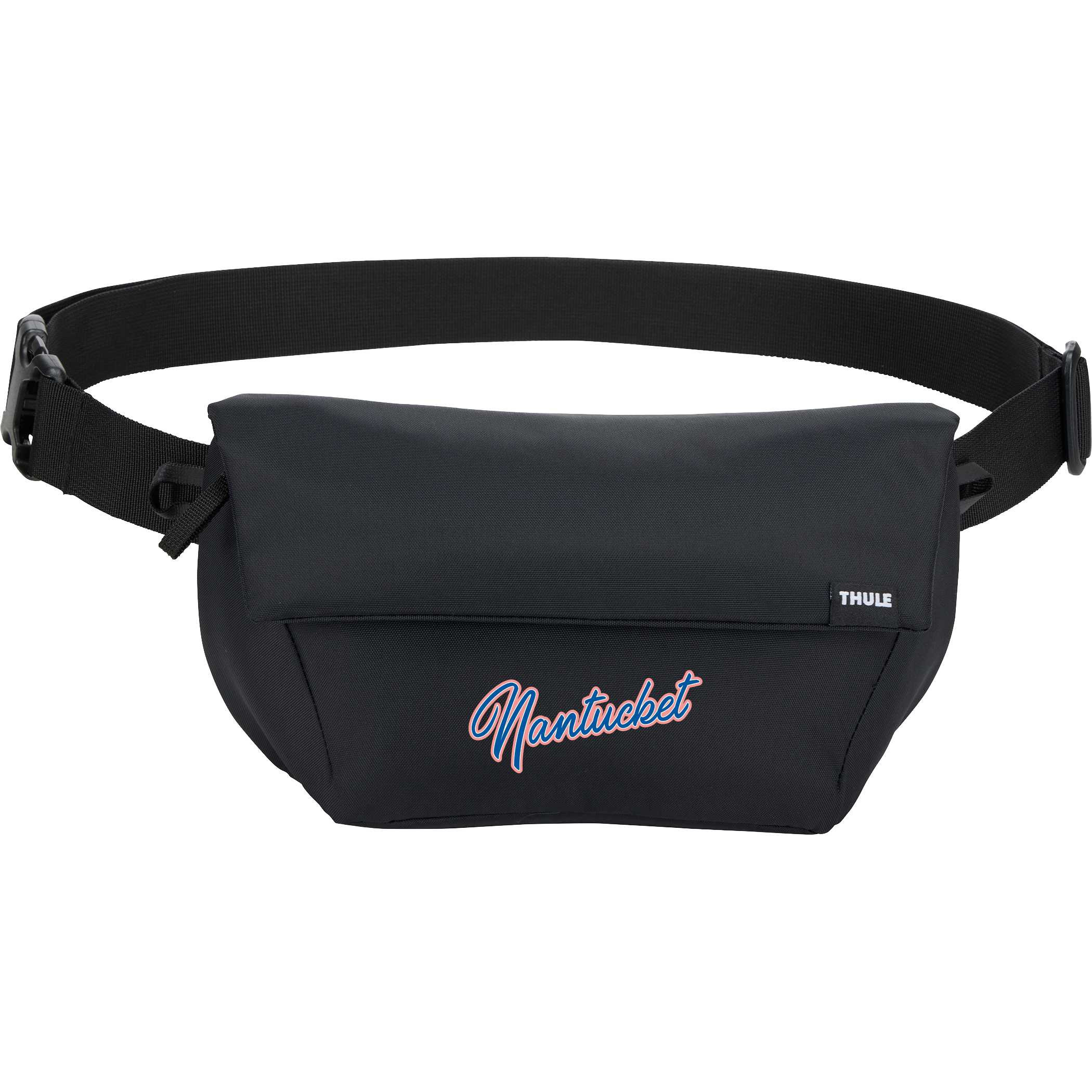 Black Compact 2L sling bag made from durable 400D nylon, featuring an adjustable strap with reflective details, a magnetic fold-over closure, multiple zippered compartments, and a breathable mesh back panel. Designed for hands-free everyday carry across the body or around the waist, with organized storage for essentials and an integrated key fob for convenience.