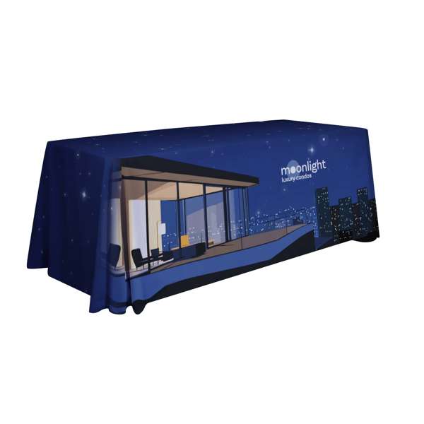 Premium 6' table throw with nearly opaque two-way stretch fabric, full-color dye-sublimated artwork, and hemmed edges for a polished, professional look.