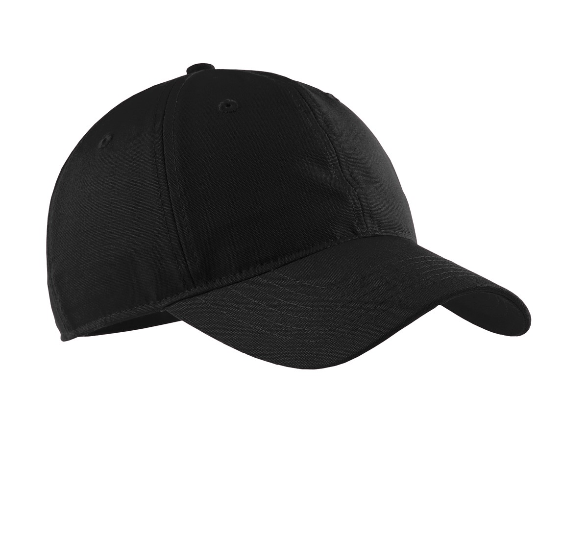Black Port Authority soft brushed cotton canvas cap with an unstructured low-profile design and adjustable hook and loop closure.