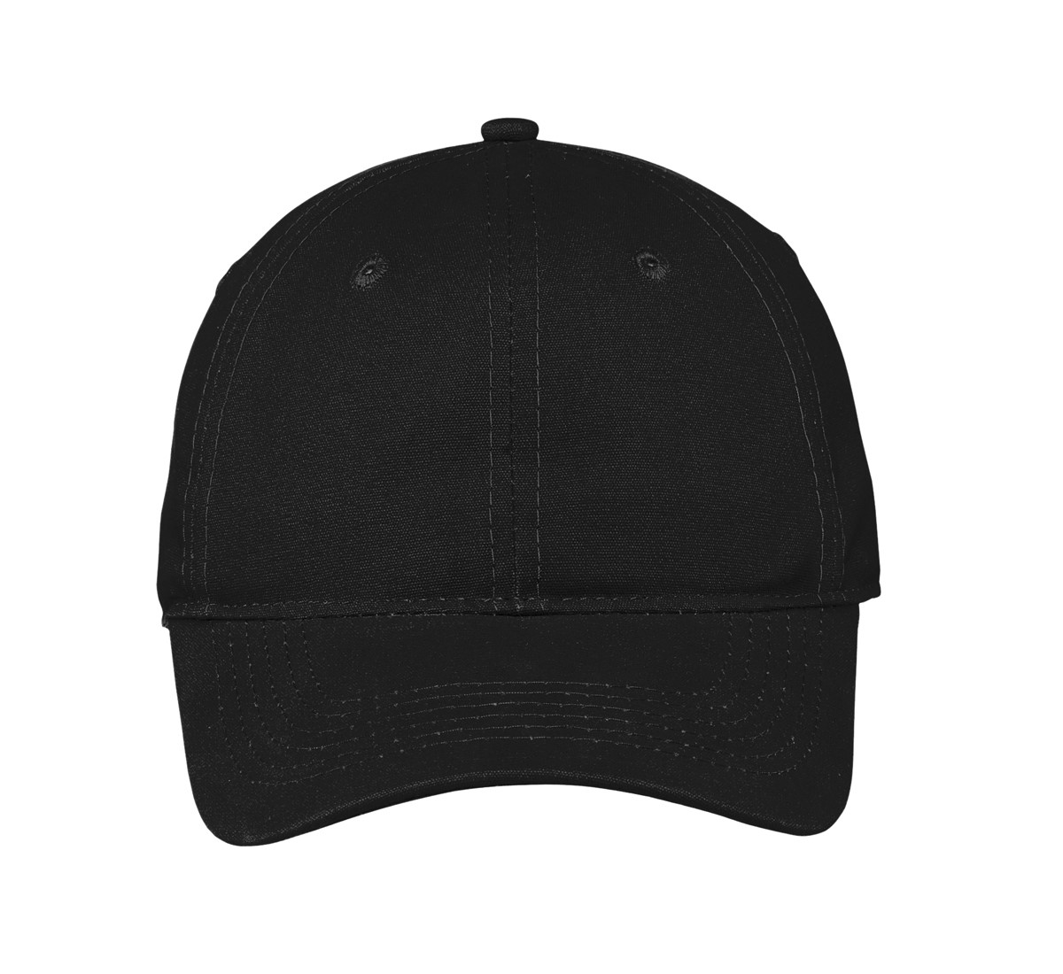 Black Port Authority soft brushed cotton canvas cap with an unstructured low-profile design and adjustable hook and loop closure.