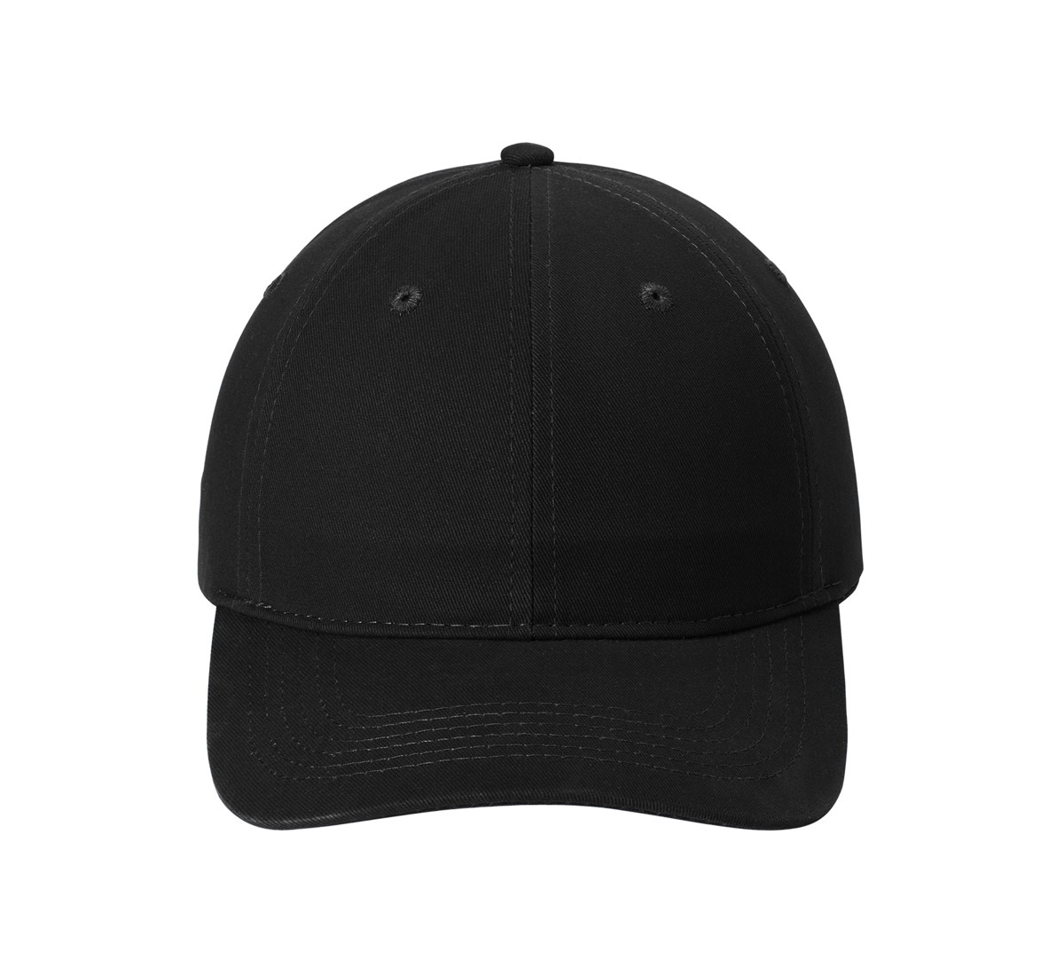 Black brushed cotton twill low-profile cap with an unstructured design and adjustable self-fabric slide closure.