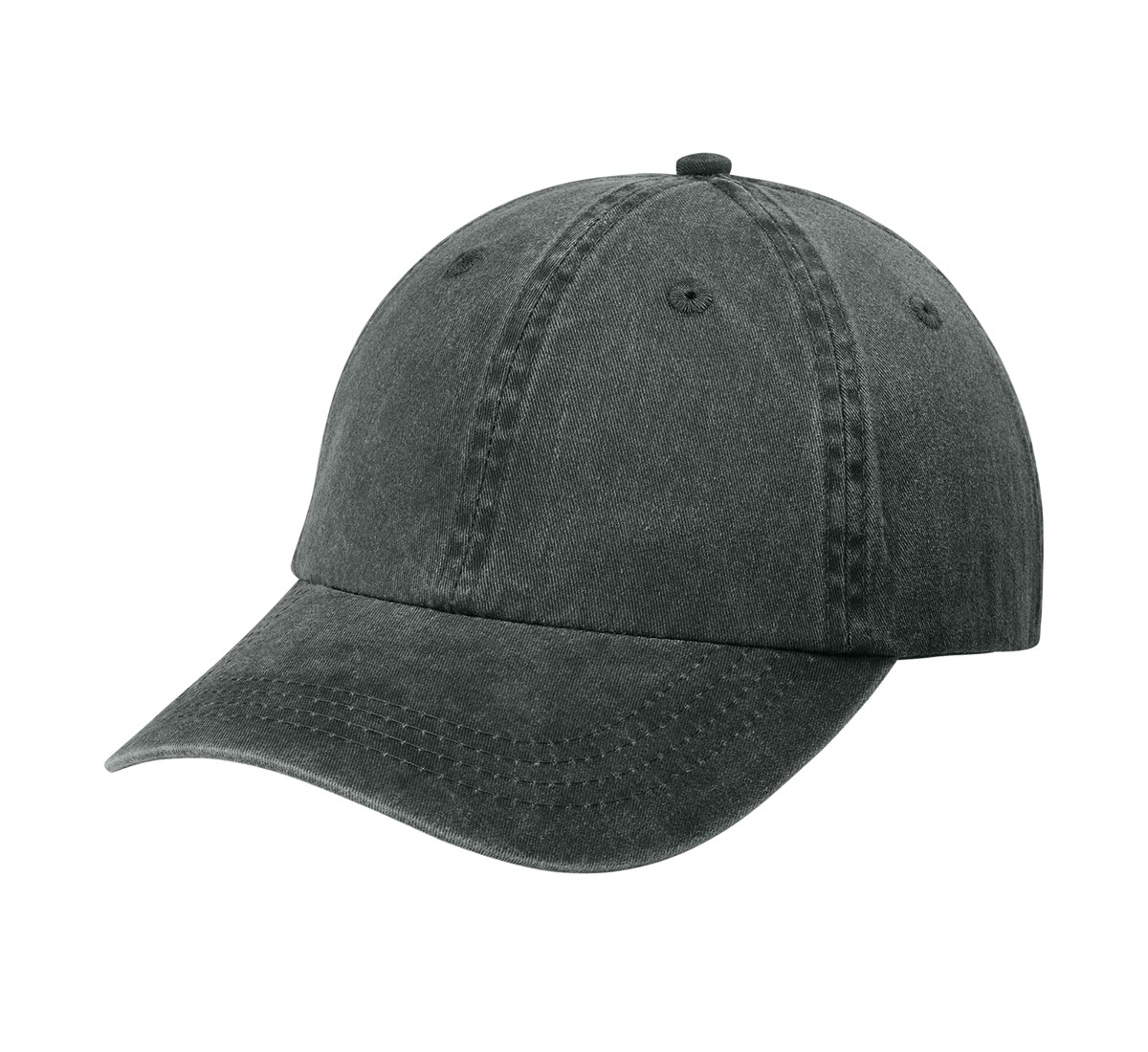 Black Port Authority pigment-dyed cap made from cotton twill with an unstructured low-profile design and self-fabric slide closure with brass buckle and grommet.