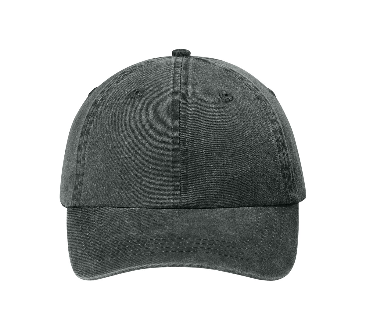Black Port Authority pigment-dyed cap made from cotton twill with an unstructured low-profile design and self-fabric slide closure with brass buckle and grommet.