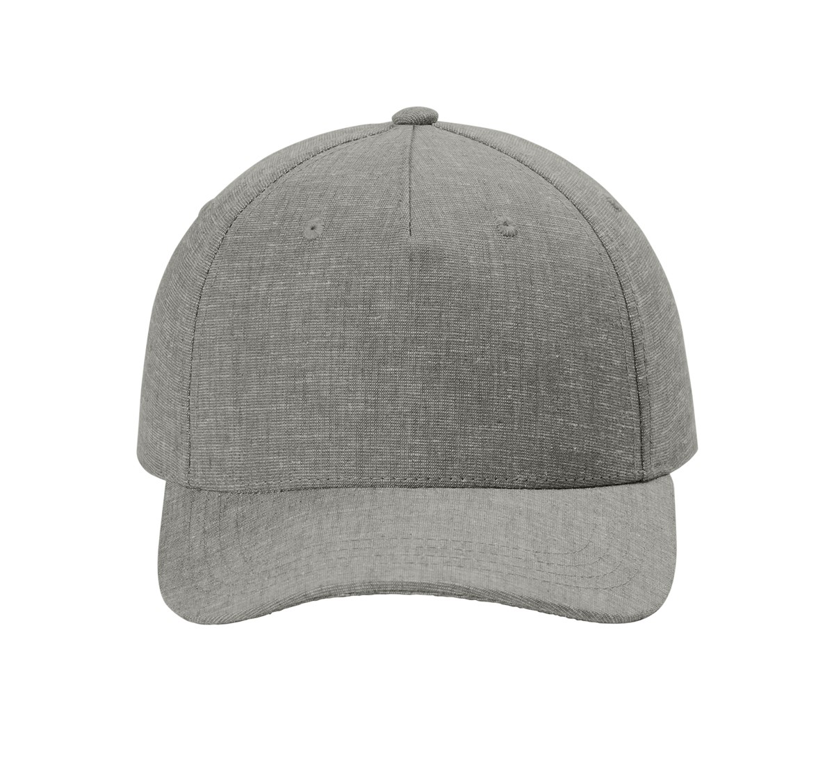 Gargoyle Grey Heather tentree hemp cap made from hemp, recycled polyester, and spandex with a 5-panel construction, curved recycled plastic brim, cork label, and snapback closure.