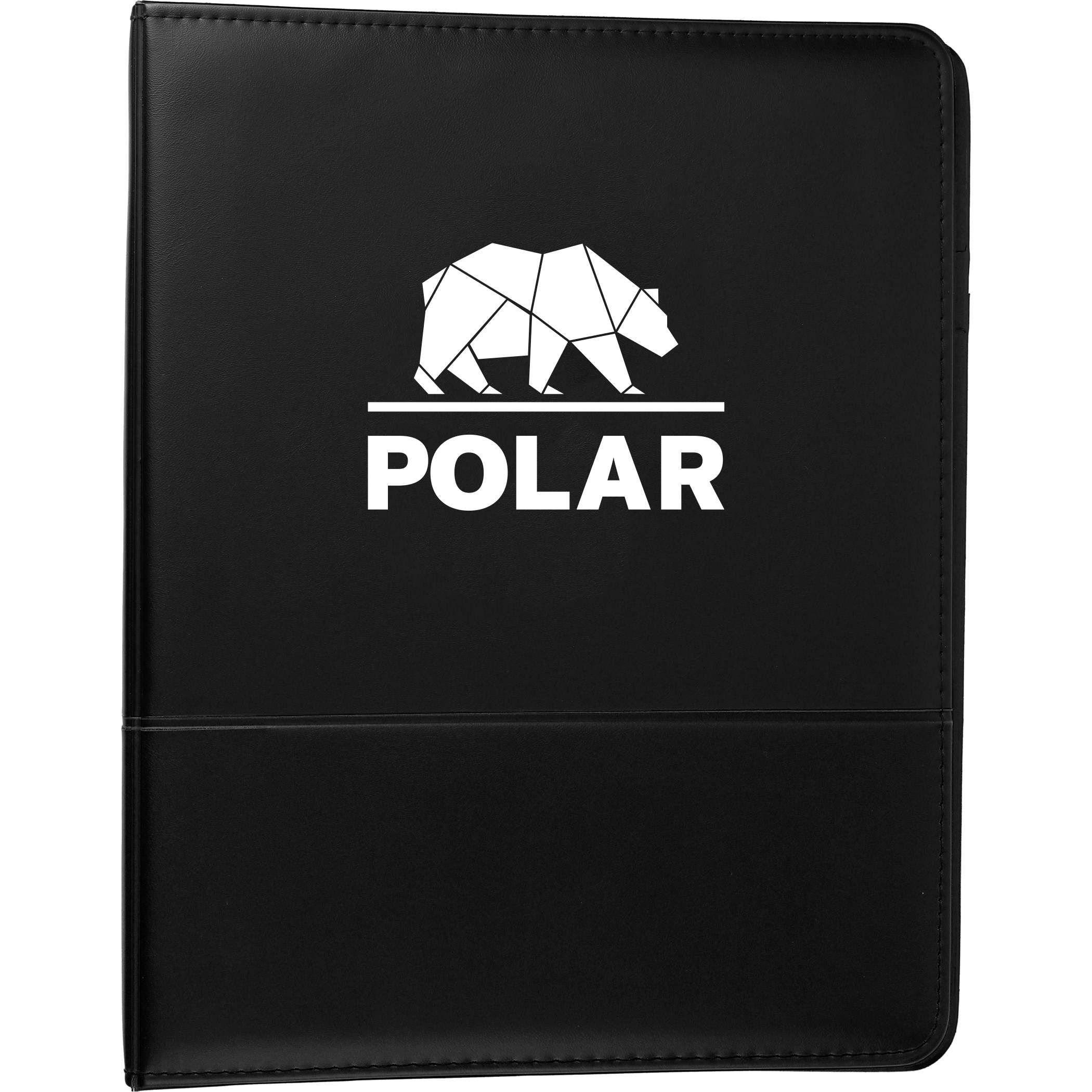 Black Associate Ringbinder in durable UltraHyde material with a professional finish, 1-inch metal three-ring binder, refillable ruled notepad, interior storage pockets, and pen loop, designed for organized note-taking and document storage in meetings and office settings.