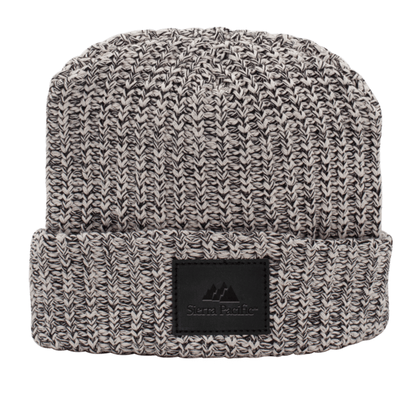 Black Cuffed knit beanie with a classic folded cuff and customizable leather patch, featuring a comfortable knit construction for warmth and outdoor cold-weather wear.