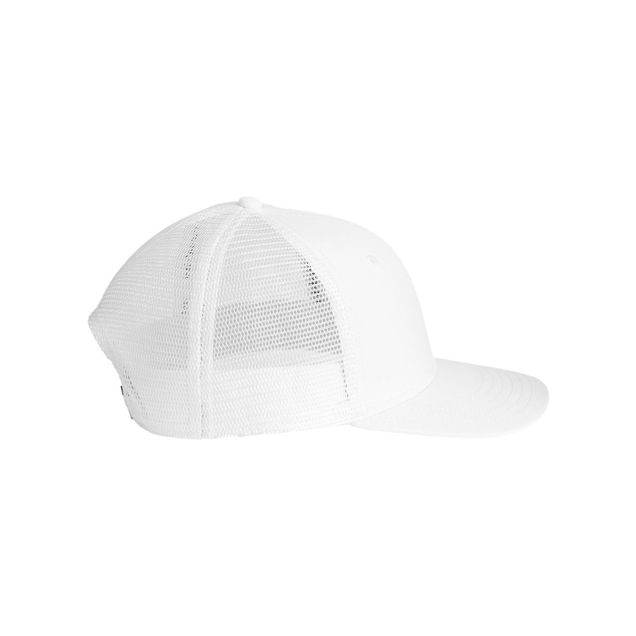 White Vineyard Vines® Performance Trucker Hat featuring a structured six-panel design, lightweight performance polyester front, and breathable mesh back. Designed with a mid-profile fit, ventilation eyelets, an adjustable snapback closure, and a signature whale tab on the back for comfortable outdoor wear and everyday style.