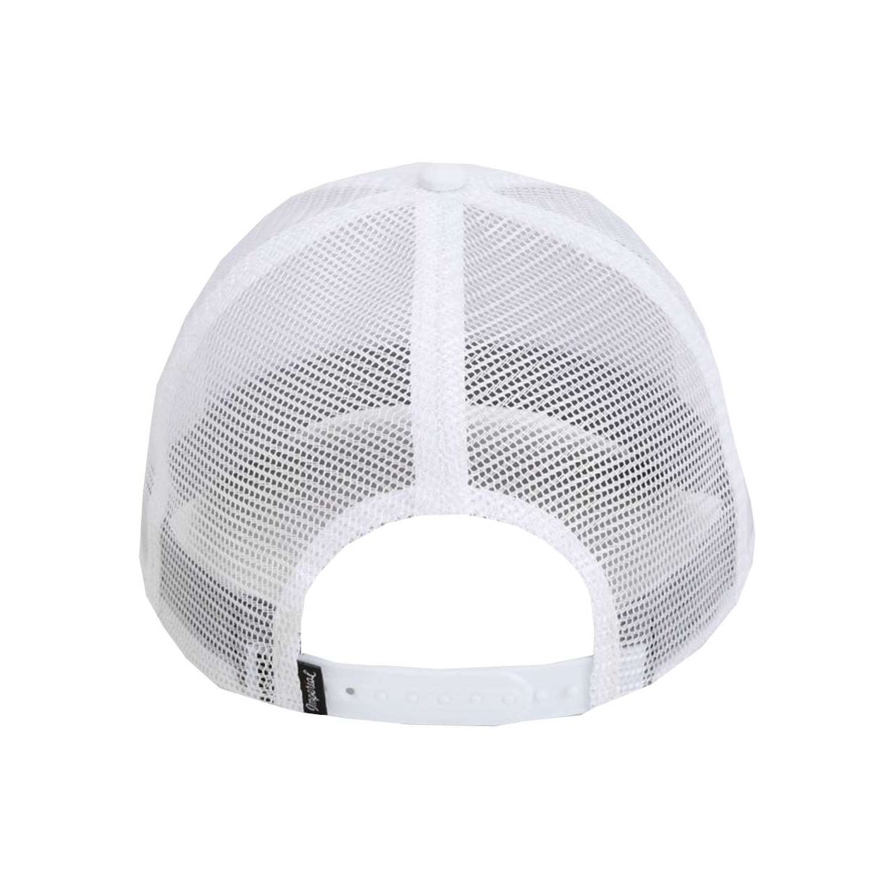 White/White Imperial® The Night Owl Performance Rope Cap featuring a structured six-panel design, recycled polyester front panels and pre-curved bill, breathable polyester mesh back, woven rope braid detail, gray underbill, and adjustable snapback closure for a sporty, comfortable fit.